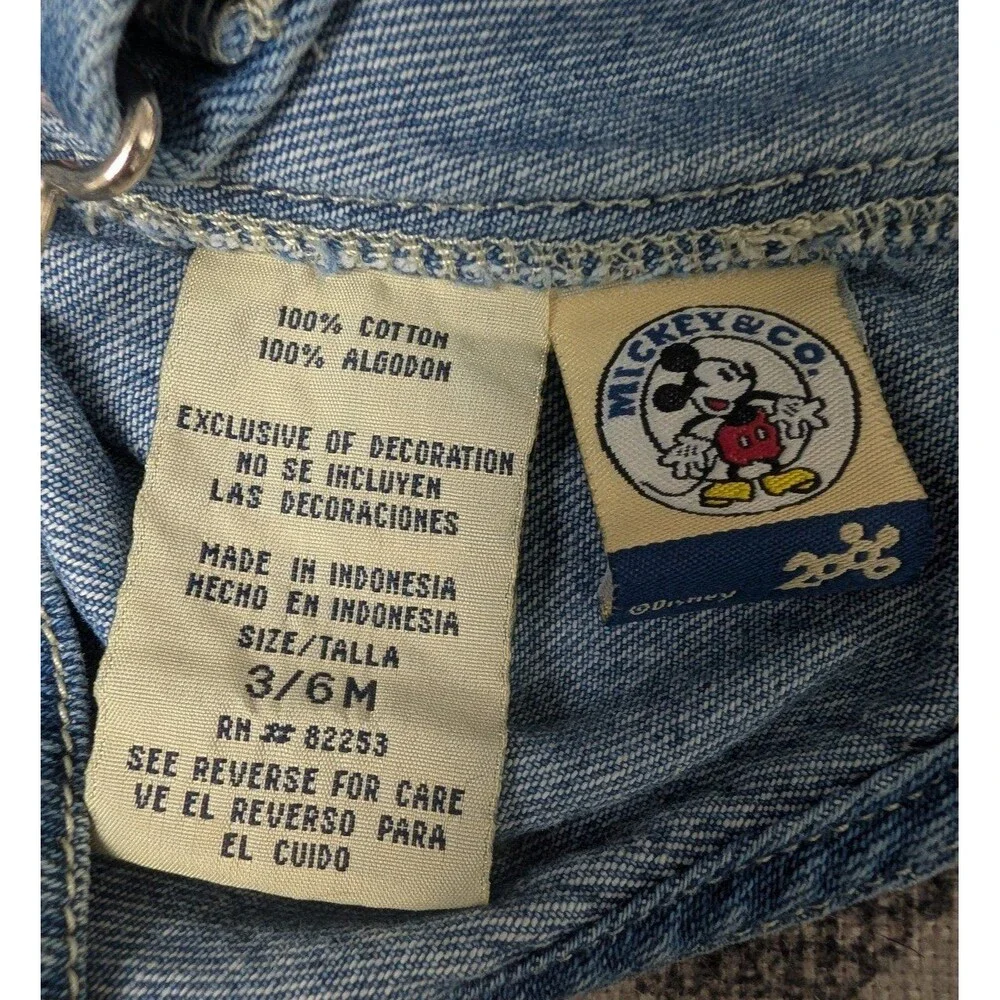 VTG 90s Disney Mickey Minnie Mouse Denim Overalls Gingham Floral Embroidery - Picture 7 of 11